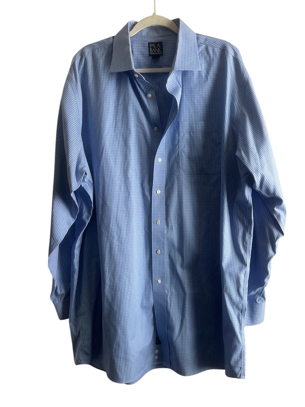 Jos. A. Banks Long Sleeve Button-Up Men’s Blue Plaid Shirt 100% Cotton 18/37
